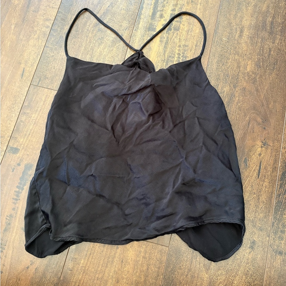 Zara Black Satin Open Back Top